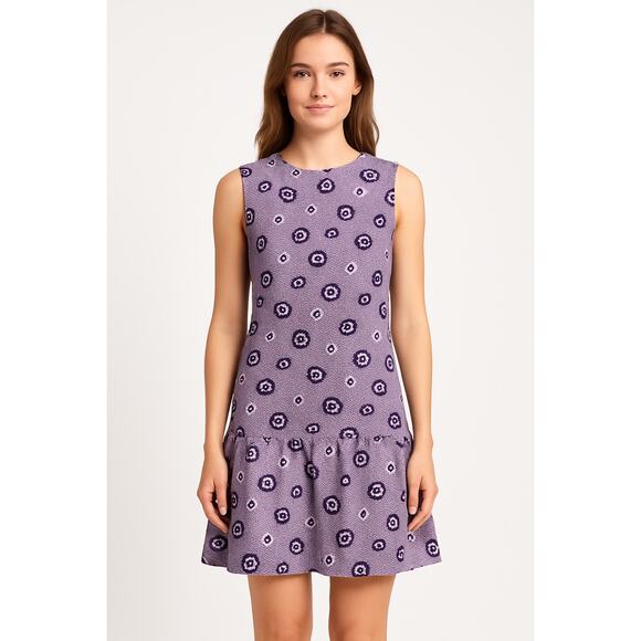 1960s Kenny Classics Purple Drop-Waist Floral Sleeveless Dress medium to large - Picture 1 of 10